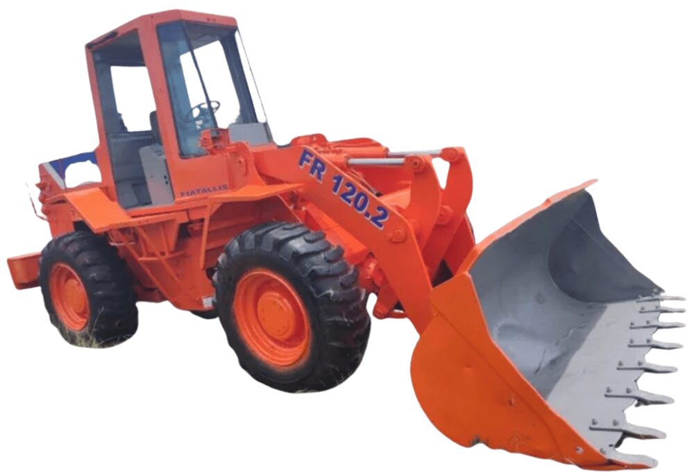 Carregadeira Fiatallis FR120.2 laranja em fundo branco