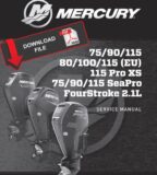 Motores de popa Mercury pretos com logotipo branco alinhados lado a lado
