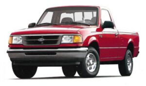 Caminhonete Ford Ranger vermelha de 1993 a 1997 vista em estúdio sobre fundo branco