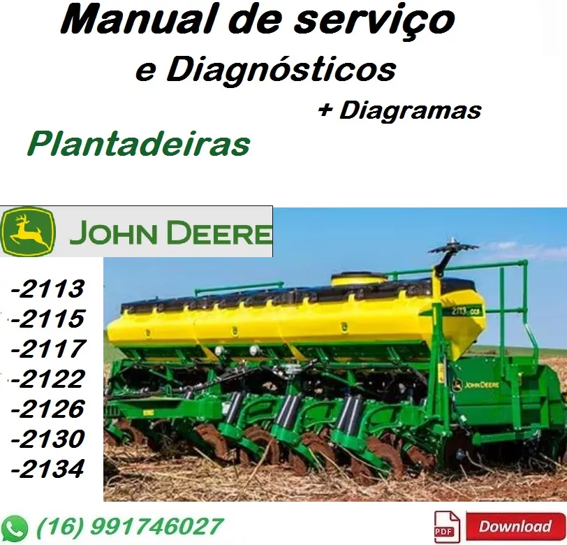 Manual De Serviço Plantadeira John Deere -2113, 2115, 2117, 2122, 2126, 2130, 2134