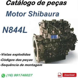 Catálogo de peças do motor Shibaura N844L em PDF com imagem do motor em fundo branco