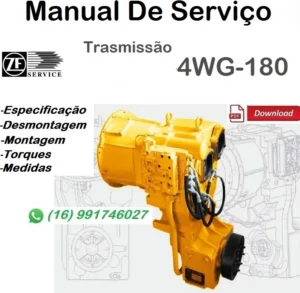 Transmissão ZF 4WG-180 amarela com conectores e parafusos visíveis, imagem ilustrativa do manual