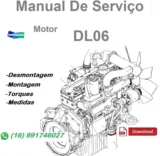 Capa do manual de serviço do motor Doosan DL06 em PDF com ilustração técnica e destaque para desmontagem, montagem, torques e medidas