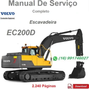 Manual de serviço da escavadeira Volvo EC200D em PDF, idioma inglês