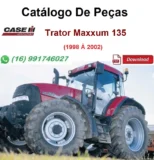 Trator Case IH Maxxum 135 vermelho em campo, usado para ilustrar o catálogo de peças em PDF