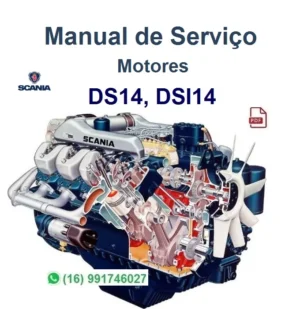 Capa do manual de serviço do motor Scania DS14 e DSI14 em PDF