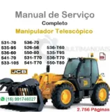 Manipulador telescópico JCB amarelo e preto ilustrado na capa do manual de serviço em PDF