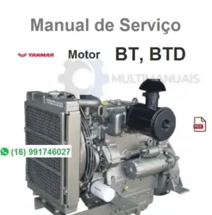 Capa do manual de serviço Yanmar BT e BTD 3 cilindros em PDF, 151 páginas