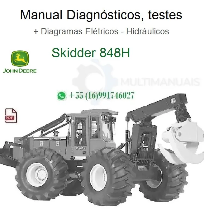 Capa do manual de diagnóstico e testes John Deere 848H Skidder em PDF, 900 páginas, inglês