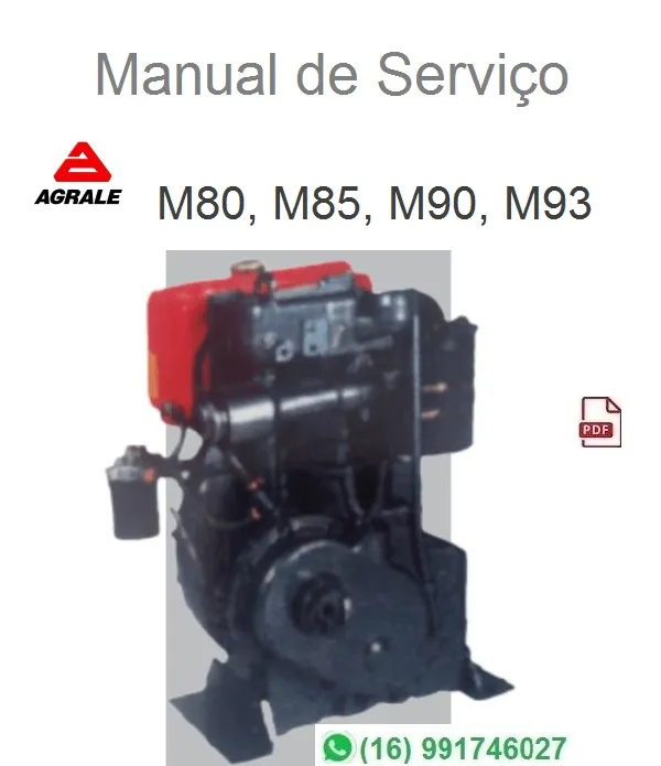 Catálogo em PDF de peças para motores Agrale M80, M85, M90 ID e M93 ID com imagem de motor a diesel em preto e vermelho
