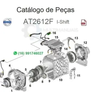 Diagrama explodido da transmissão Volvo AT2612F I-Shift em catálogo de peças em PDF