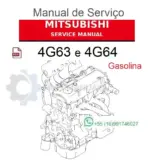 Capa do manual de serviço Mitsubishi 4G63 e 4G64 a gasolina em PDF com desenho técnico do motor