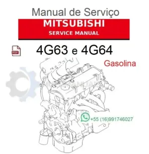 Capa do manual de serviço Mitsubishi 4G63 e 4G64 a gasolina em PDF com desenho técnico do motor
