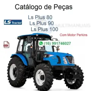 Catálogo de peças LS Plus 80, 90 e 100 em PDF, motor Perkins, 612 páginas com vistas explodidas e códigos