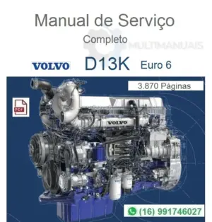 Motor Volvo D13K Euro 6 metálico com componentes expostos em fundo azul