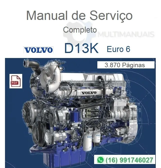 Motor Volvo D13K Euro 6 metálico com componentes expostos em fundo azul