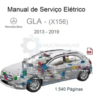 Diagrama elétrico do Mercedes-Benz GLA X156 exibido em manual PDF