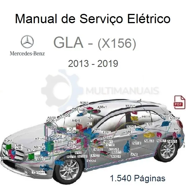 Diagrama elétrico do Mercedes-Benz GLA X156 exibido em manual PDF