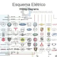 Diagrama elétrico em PDF exibido na tela, com conexões e circuitos automotivos