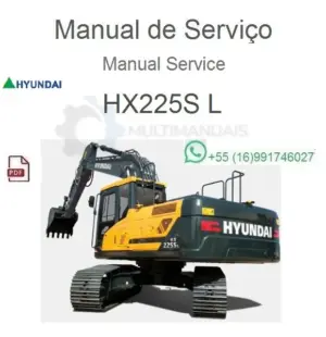 Capa do manual de serviço Hyundai HX225S-L em PDF com imagem da escavadeira amarela