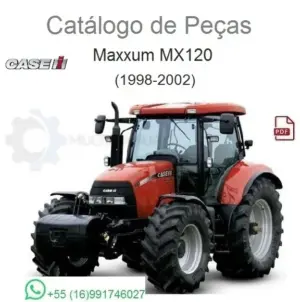 Trator Case Maxxum MX120 vermelho em fundo branco, visão de catálogo