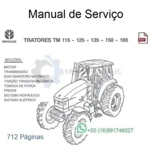 Capa do Manual de Serviço New Holland TM115, TM125, TM135, TM150 e TM165 em PDF, 712 páginas