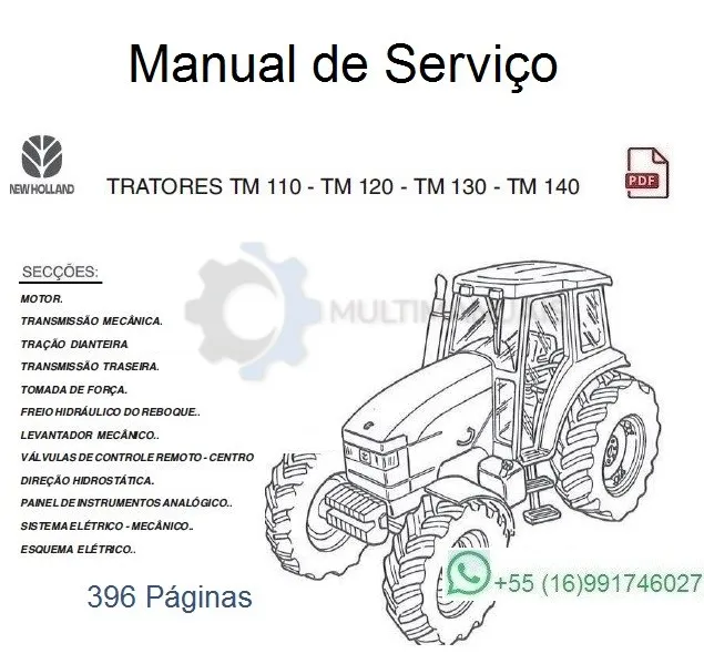 Manual de Serviço New Holland Tm110, Tm120, Tm130, Tm140 - Em Português