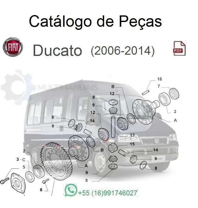 Catálogo de peças Fiat Ducato 2006-2014 em PDF com diagrama técnico de componentes automotivos em tons de cinza