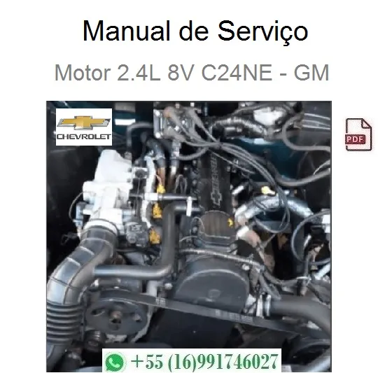 Motor Chevrolet 2.4 8V C24NE em vista técnica com componentes e conexões